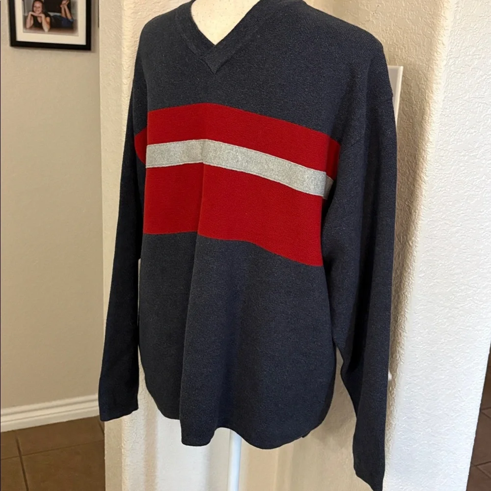 Vintage 90’s Structure blue & red striped V-neck sweater Size M